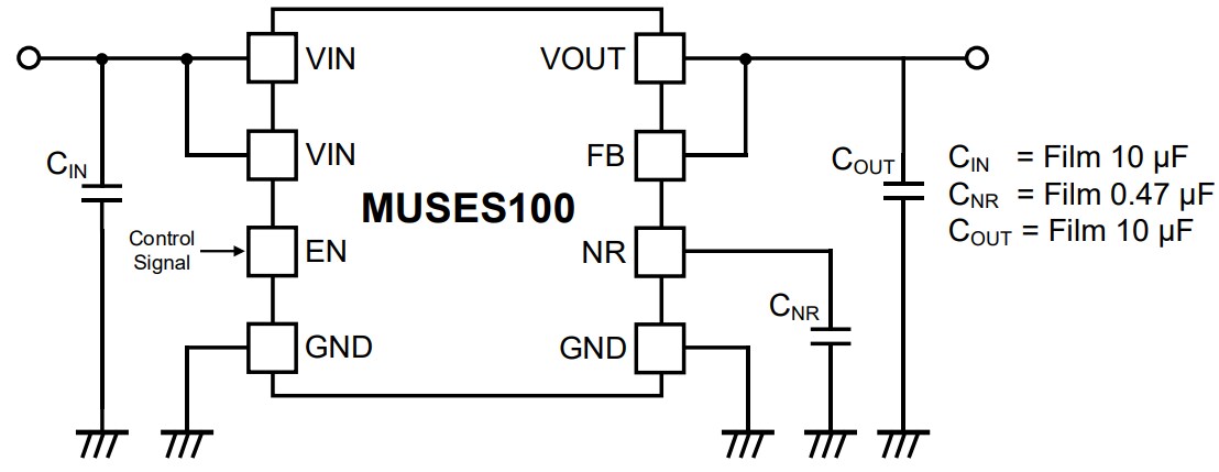 Application Circuit Diagram - Nisshinbo MUSES100 Low Noise LDO Regulators